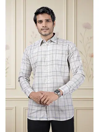 Cotton Linen Checkered Regular Fit Shirt in Multi Olive