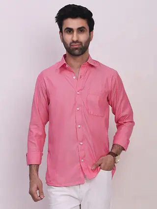 Oxford Cotton Solid Regular Fit Shirt in Pink