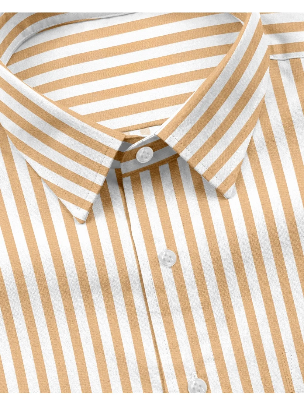 Yellow and white striped shirt, collar and buttons visible, close-up