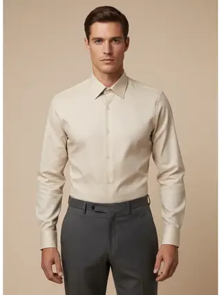 Oxford Cotton Solid Regular Fit Shirt in Beige