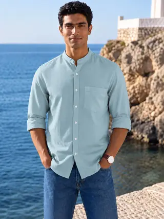 Cotton Blend Solid Regular Fit Shirt Kurta in Sea Green