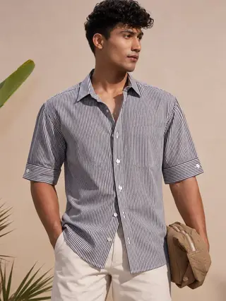 Oxford Cotton Striped Regular Fit Shirt in Grey
