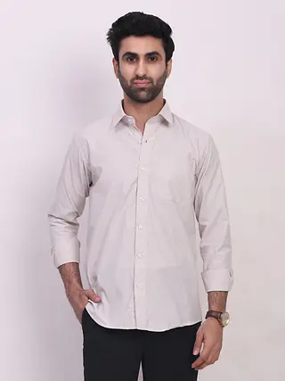 Poplin Cotton Striped Regular Fit Shirt in Cream