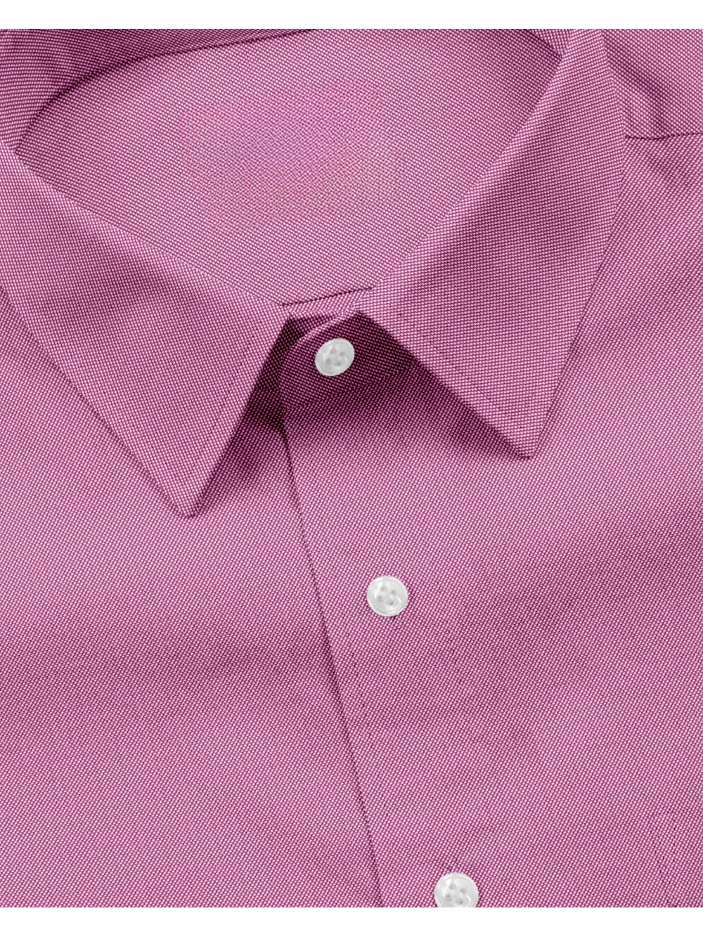 Close-up of a mauve men's shirt with a pointed collar and white buttons down the front placket