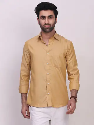 Oxford Cotton Solid Regular Fit Shirt in Golden Yellow