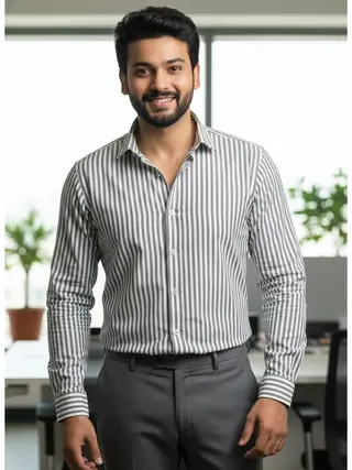 Cotton Striped Regular Fit Shirt in Grey
