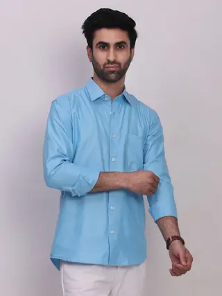 Oxford Cotton Solid Regular Fit Shirt in Blue