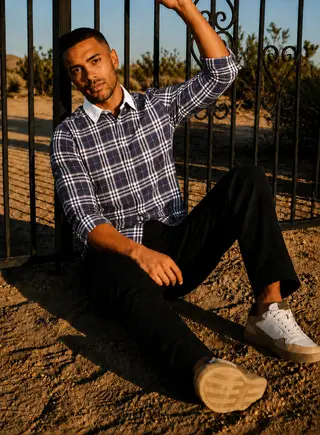 Pure Cotton Checkered Regular Fit Shirt in Navy Blue