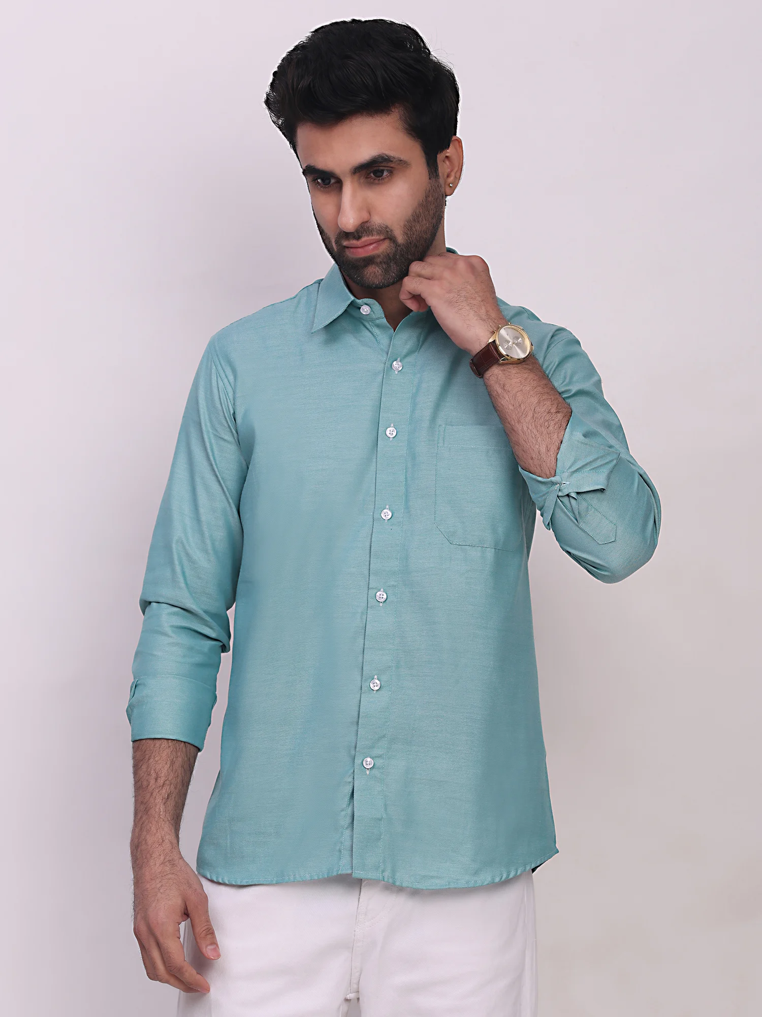 Oxford Cotton Solid Regular Fit Shirt in Sea Green