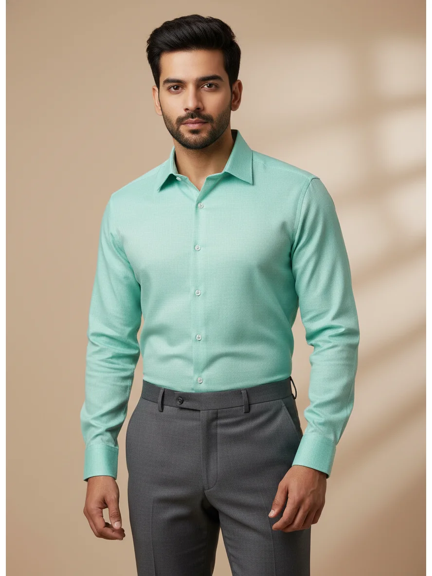 Oxford Cotton Solid Regular Fit Shirt in Sea Green 2