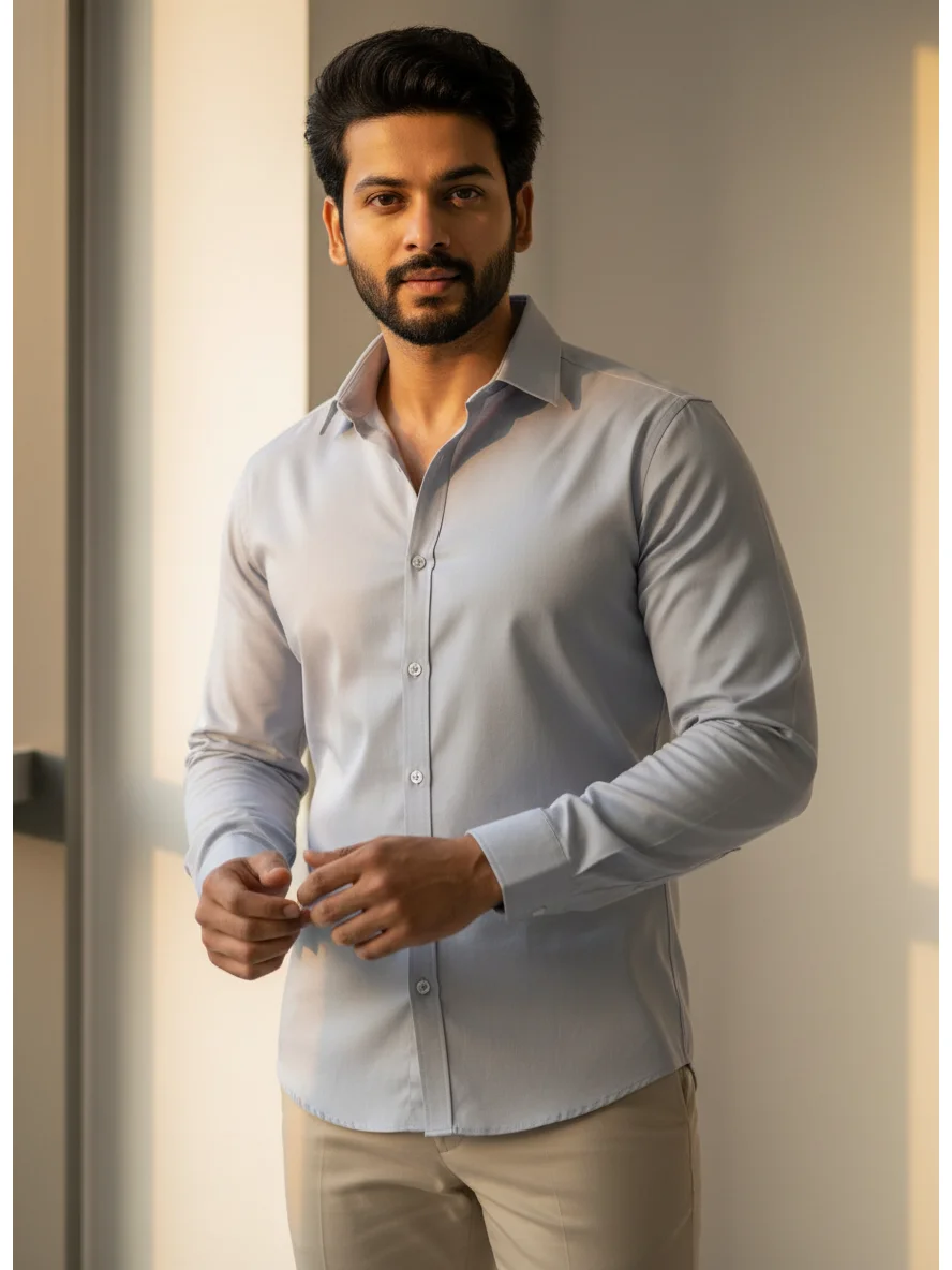 Oxford Cotton Solid Regular Fit Shirt in Light Grey