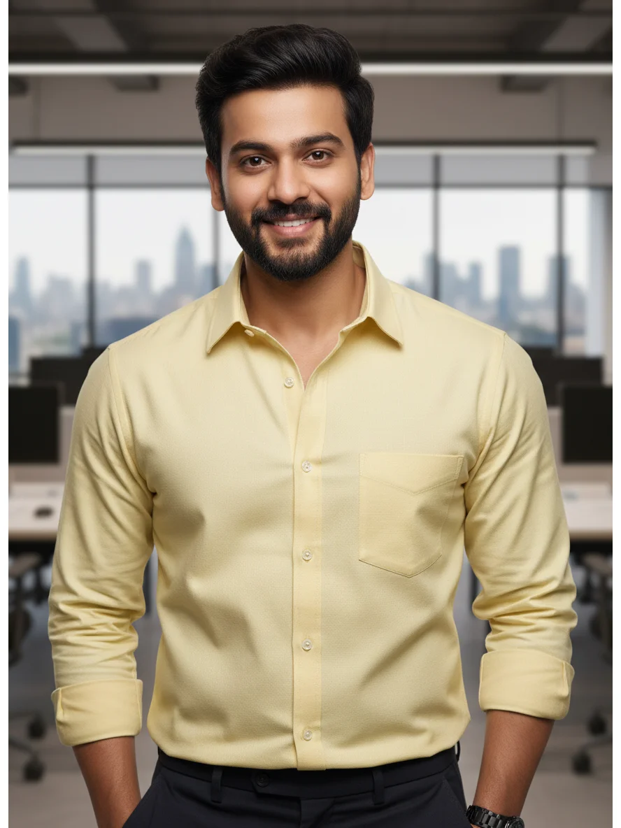 Oxford Cotton Solid Regular Fit Shirt in Yellow 2
