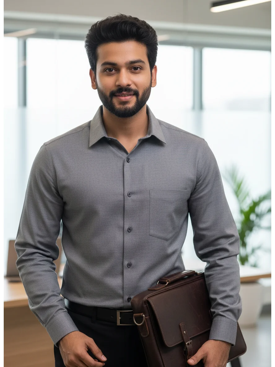 Oxford Cotton Solid Regular Fit Shirt in Charcoal Grey