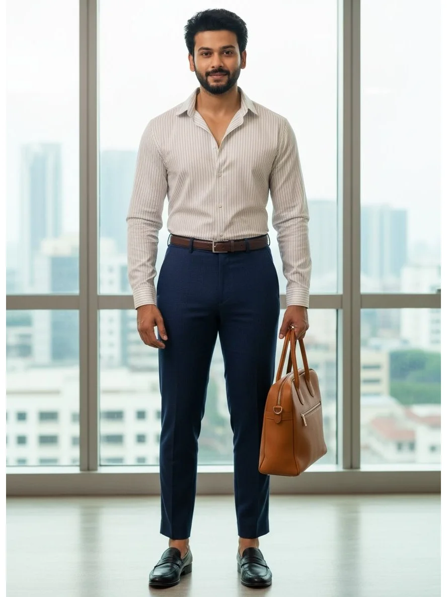 Striped Cotton Linen Regular Fit Shirt in Sky Blue