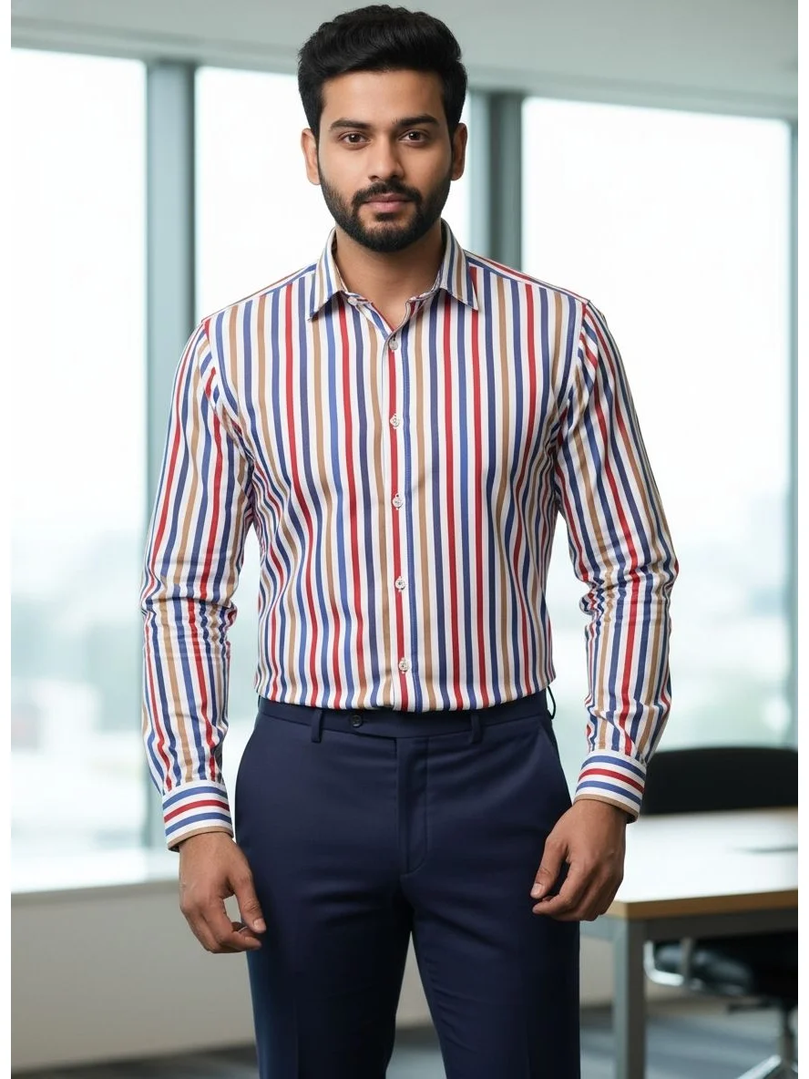 Cotton Striped Regular Fit Shirt in Multi 3